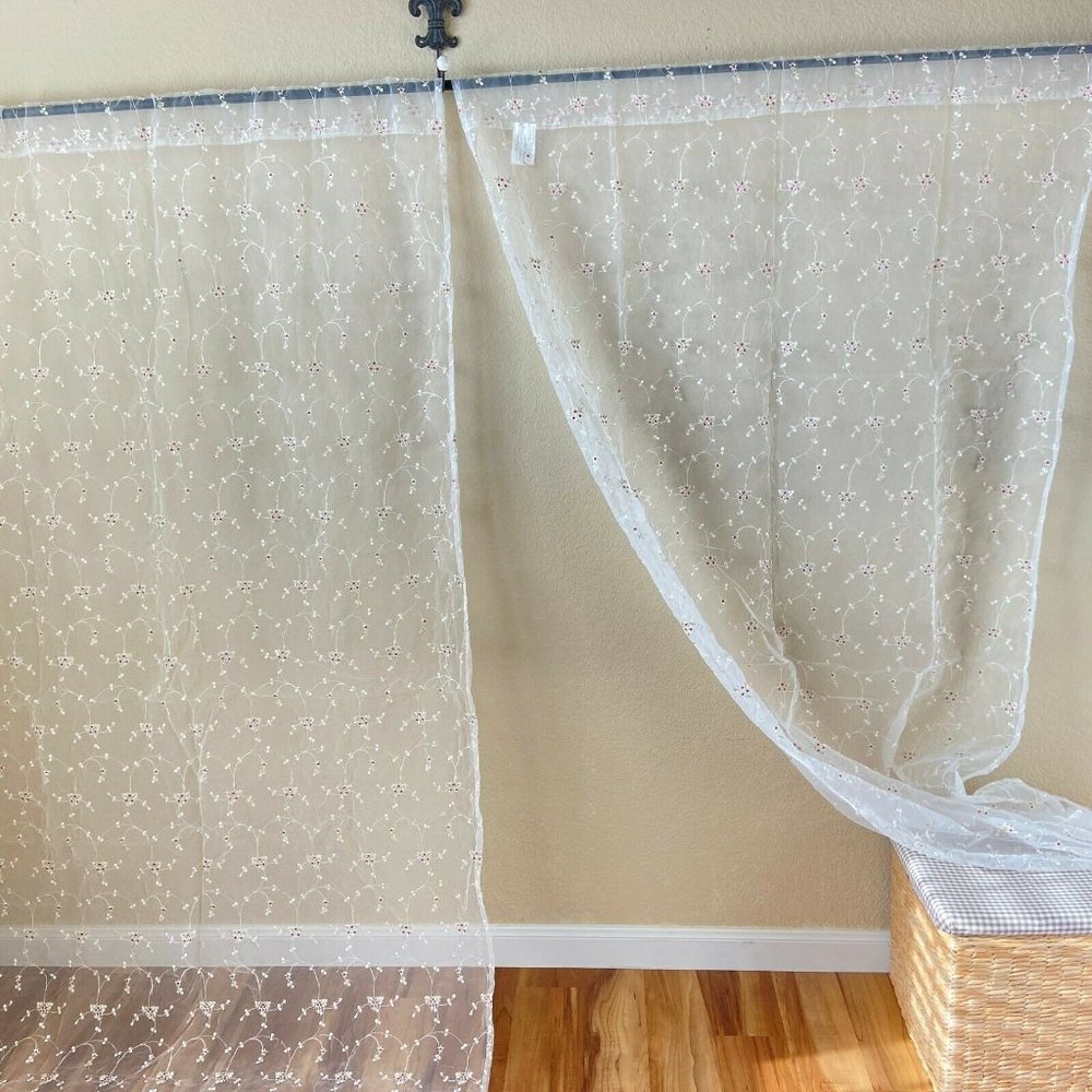 Kids Line A Pair Of Sheer Embroidered Curtains Panels Floral Cottage Cottagecore